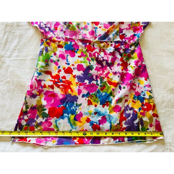Le Shack By Tracy Feith Sz 4 100% Silk Watercolor Multicolor Print Top Blouse - Picture 10 of 12